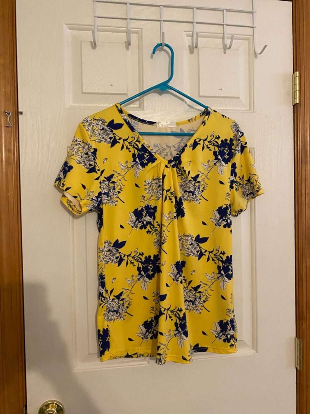 Yellow Floral V-Neck Short Sleeve Blouse